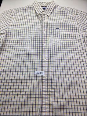 Men's Dockers Casual Button Down Shirt Large White Yellow Plaid #1703